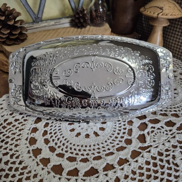 Set of 2 Vintage Silver-toned Butter Dishs with Folding Handles - Serving Tray - Picture 10 of 10